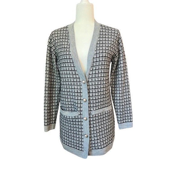 Talbots Petite Pure Merino Wool Tweed Cardigan Blazer Gray Black Button Front SP - Picture 1 of 8